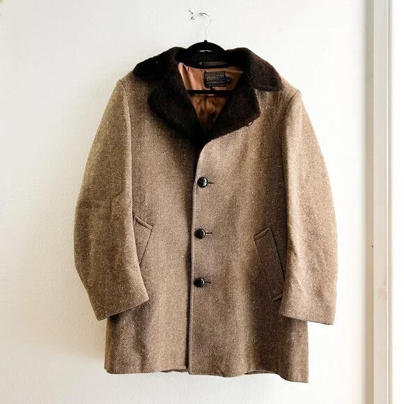 VINTAGE 60s/70s Pendleton Virgin Wool Herringbone Ranch Coat Loomed in Oregon - Picture 3 of 10